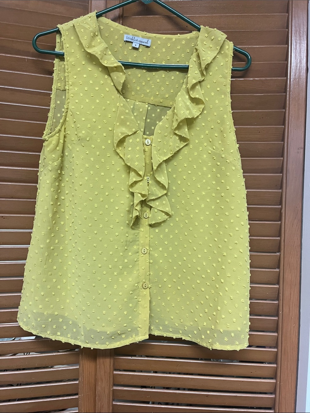 Sleeveless Ruffle Swiss Dot Blouse in Yellow by Daniel Rainn
